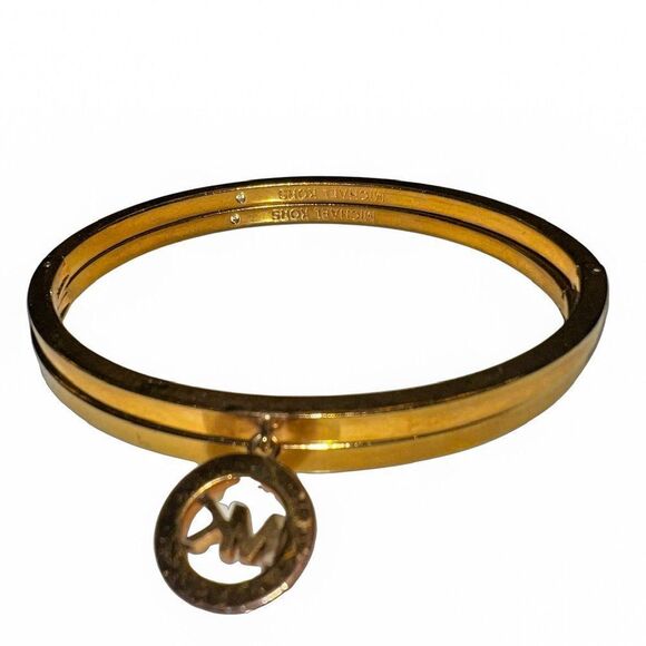 Michael Kors Gold-Tone Rhinestone Crystals Bangle Bracelet with MK Logo One Size - Picture 1 of 3